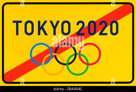 Symbolbild, Annullierung oder Verschiebung der Olympischen Sommerspiele 2020 in Tokio aufgrund von Coronavirus, Sars-CoV-2, Covid-19, Deutschland Stockfoto