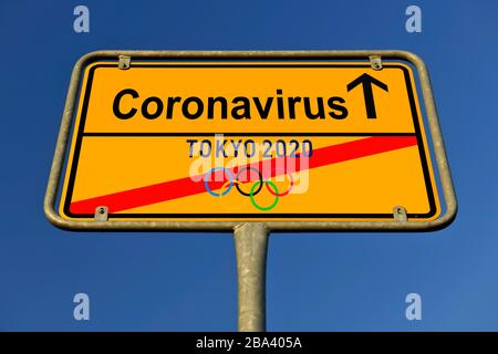 Digitales Komponieren, Symbolbild, Annullierung oder Verschiebung der Olympischen Sommerspiele 2020 in Tokio aufgrund von Coronavirus, Sars-CoV-2, Covid-19 Stockfoto