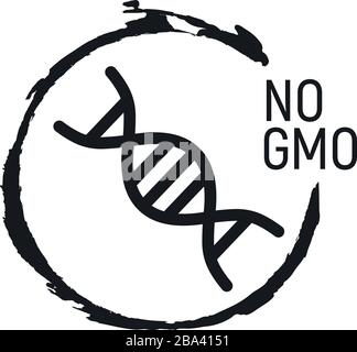 Frei von genetisch veränderten Organismen. Allergennahrung, Produktsymbol und Logo. Intoleranz und Allergienahrung. Konzept der schwarzen und einfachen Vektordarstellung und der isolierten Kunst Stock Vektor