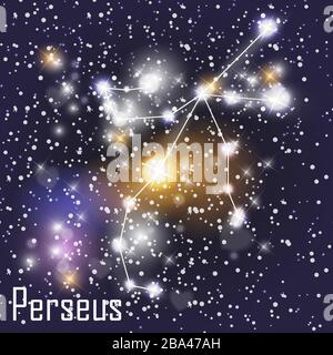 Perseus Constellation mit schönen hellen Sternen auf dem Hintergrund der Darstellung des Cosmic Sky Vector. EPS10 Stock Vektor