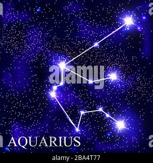 Aquarius Zodiac Sign mit schönen hellen Sternen auf dem Hintergrund der Cosmic Sky Vector Illustration EPS10 Stock Vektor