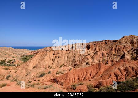 Kirgisistan, buntes Tal Canyon (Skazka Canyon) am Südufer des Issyk-kul Sees Stockfoto