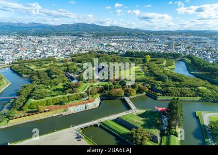 Goryokaku Park, EIN von Sternen geformter Fort-Park in der Stadt Hakodate, Hokkaido, Japan Stockfoto