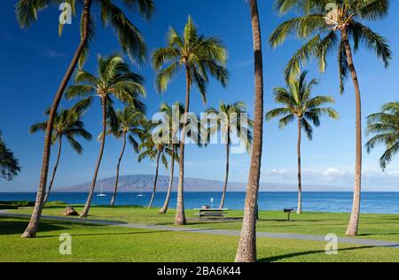Morgen in Ka'anapali, Maui, Hawaii, mit Lanai in der Ferne. Stockfoto