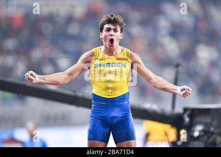 Armand Duplantis (Schweden). Stabhochsprung Männer Silbermedaille. IAAF Leichtathletik WM, Doha 2019 Stockfoto