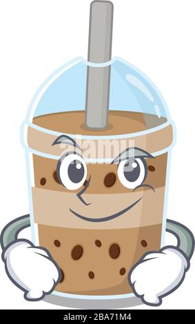 Lustiger Schoko-Blase-Tee-Maskottchen-Charakter mit selbstbewusster Geste Stock Vektor