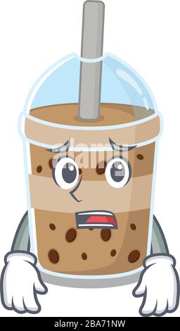 Cartoon-Bild von Schokoladenblase Tee mit ängstlichen Gesicht Stock Vektor