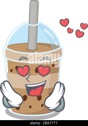 Süße Schokolade Bubble Tea Cartoon-Charakter zeigt ein verfallendes Gesicht Stock Vektor