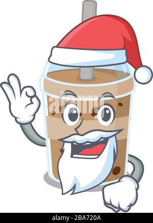 Schokoladenblasentee im Cartoon-Character-Design von Santa mit OK Finger Stock Vektor