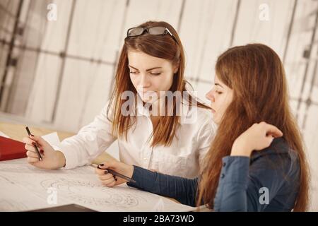 Weibliche Architekten lösen das Thema Krankenhausneubau Stockfoto