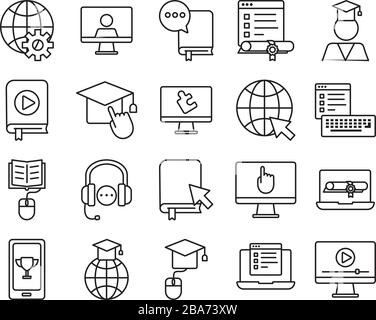 Online-Set-Symbole für Schulungen Stock Vektor