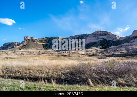 Felsige Landschaft des Scotts Bluff National Monument, Nebraska Stockfoto