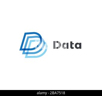 Abstrakter Buchstabe D, Logo mit blauen Linien. Big-Data-Basisvektor-Symbolvorlage, Datensortierung geometrische Symbole, Information Sortierung abstraktes Emblem Stock Vektor