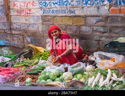 Gemüseverkäufer Old City Jodhpur Rajasthan Indien Stockfoto