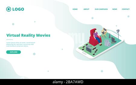 vr Virtual Reality for Movies Industry for Website template or Landing Homepage with isometric style Vector Stockfoto