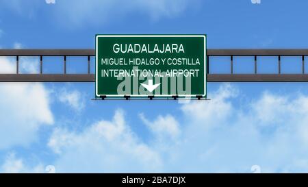 Guadalajara Mexico Airport Highway Road Schild 3D Illustration Stockfoto