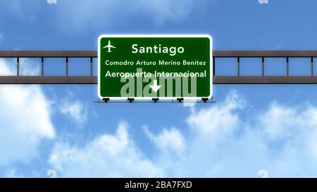 Santiago Chile Airport Highway Road Schild 3D Illustration Stockfoto