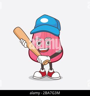 Ein Bild von Java Apple Zeichentrick-Maskottchen-Charakter, der Baseball spielt Stockfoto