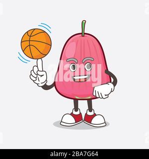 Ein Bild von Java Apple Zeichentrick-Maskottchen-Figur mit Basketball Stockfoto