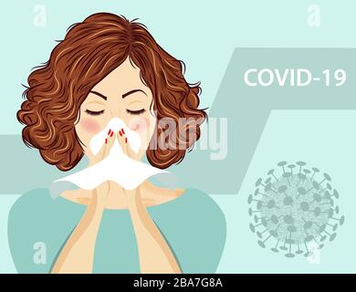Frau mit Grippe. Coronavirus-Krankheit, Covid-19. Vektor Stock Vektor