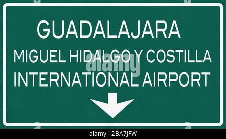 Guadalajara Mexico International Airport Highway Schild 2D Illustration Stockfoto