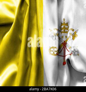 Die Flaggenstruktur der Vatikanstadt ist zerknittert und zerknittert mit Licht und Schatten Stockfoto