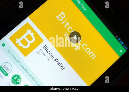 Ryazan, Russland - 29. März 2018 - Bitcoin Brieftasche App auf dem Display des Tablet-PCs Stockfoto