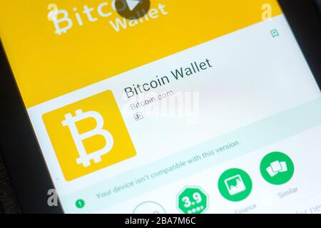 Ryazan, Russland - 29. März 2018 - Bitcoin Brieftasche App auf dem Display des Tablet-PCs Stockfoto