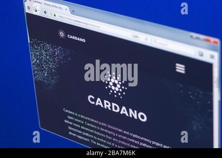 Ryazan, Russland - 29. März 2018 - Homepage von Cardano Cryptocurrency auf der Anzeige von PC, Web-Adresse - cardano.org Stockfoto