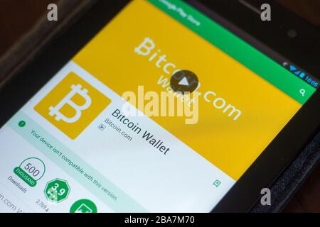Ryazan, Russland - 29. März 2018 - Bitcoin Brieftasche App auf dem Display des Tablet-PCs Stockfoto