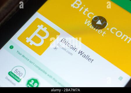 Ryazan, Russland - 29. März 2018 - Bitcoin Brieftasche App auf dem Display des Tablet-PCs Stockfoto