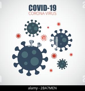 COVID-19. Corona-Virus infiziert. Ursache von SARS, MERS COV und COVID-19 bei Human. Flaches und einfaches Design . Grauer Vignettenhintergrund . Vektor. Stock Vektor