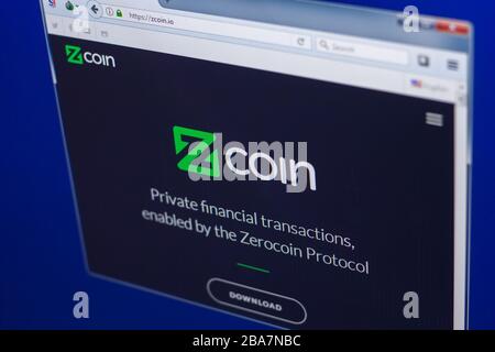 Ryazan, Russland - 29. März 2018 - Homepage von Zcoin Crypto Currency, Webadresse - zcoin.io Stockfoto