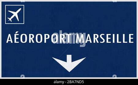 Marseille France Airport Highway Schild 2D Illustration Stockfoto