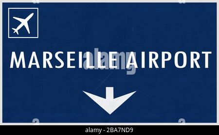 Marseille France Airport Highway Schild 2D Illustration Stockfoto