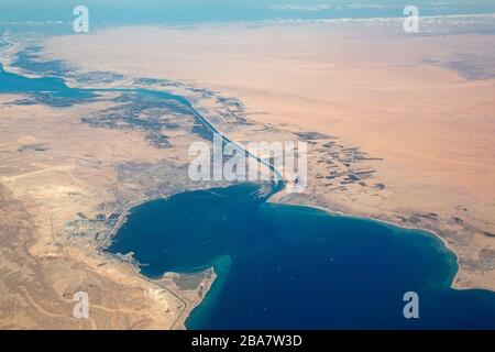 Luftaufnahme des Suez-Kanals. Stockfoto