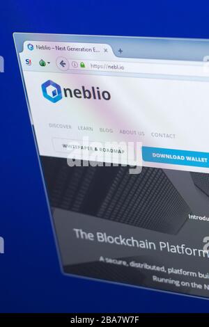 Ryazan, Russland - 29. März 2018 - Homepage der Cryptowährung Neblio, Webadresse - nebl.io Stockfoto