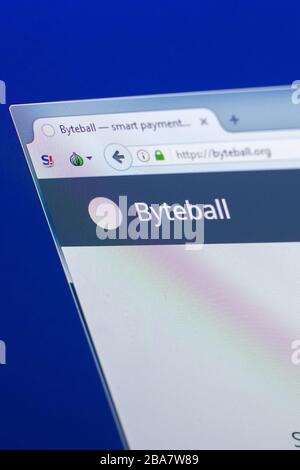 Ryazan, Russland - 29. März 2018 - Homepage der Kryptowährung Byteball auf dem Display des PC Stockfoto