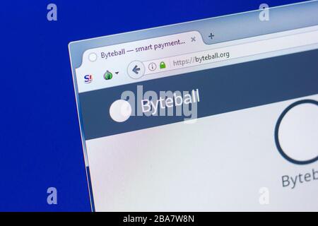 Ryazan, Russland - 29. März 2018 - Homepage der Kryptowährung Byteball auf dem Display des PC Stockfoto