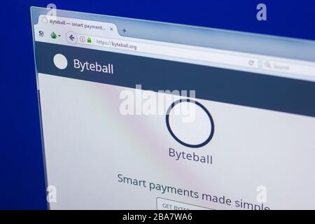 Ryazan, Russland - 29. März 2018 - Homepage der Kryptowährung Byteball auf dem Display des PC Stockfoto