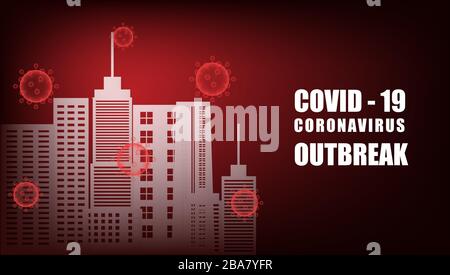 COVID-19, Coronavirus Outbreak-Hintergrund mit Stadt in Papierform. Stock Vektor