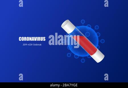 Coronavirus (2019-NC0V) in Virusröhre. Ausbruch in China und Verbreitung auf der ganzen Welt. Das Virus greift die Gesundheit der Atemwege an. Stock Vektor