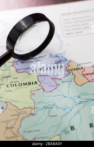 Venezuela auf der Weltkarte oder dem Atlas. Stockfoto