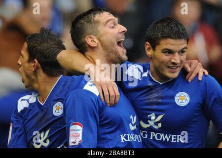 David Nugent von Leicester City feiert sein erstes Tor Stockfoto