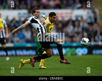 Der Yohan Cabaye (links) von Newcastle United und Robert Snodgrass von Norwich City kämpfen um den Ball Stockfoto