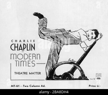 CHARLIE CHAPLIN als Tramp in DER MODERNE 1936 Regisseur/Produzent/Schriftsteller/Musik CHARLES CHAPLIN Stummfilm mit Soundeffekten Charles Chaplin Productions/United Artists Stockfoto