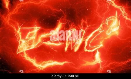 Fiery Lightning Einsteins Massen-Energie-Äquivalenz, E=mc2, Computer generierte abstrakten Hintergrund, 3D-Rendering Stockfoto