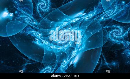 Blau leuchtende Spiralquantum, computergenerierter abstrakter Hintergrund, 3D-Rendering Stockfoto
