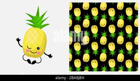 Ananas. Exotische Früchte, Zitruscharakter und nahtloses Muster. Vektorgrafiken. Stock Vektor