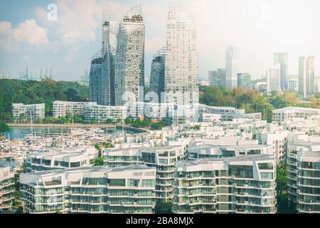 KEPPEL HARBOUR/SINGAPUR, 29. APRIL 2018 - Reflections at Keppel Bay in Singapur ist ein 99-jähriger Mietshalle-Luxus-Wohnkomplex am Wasser auf ca. Stockfoto